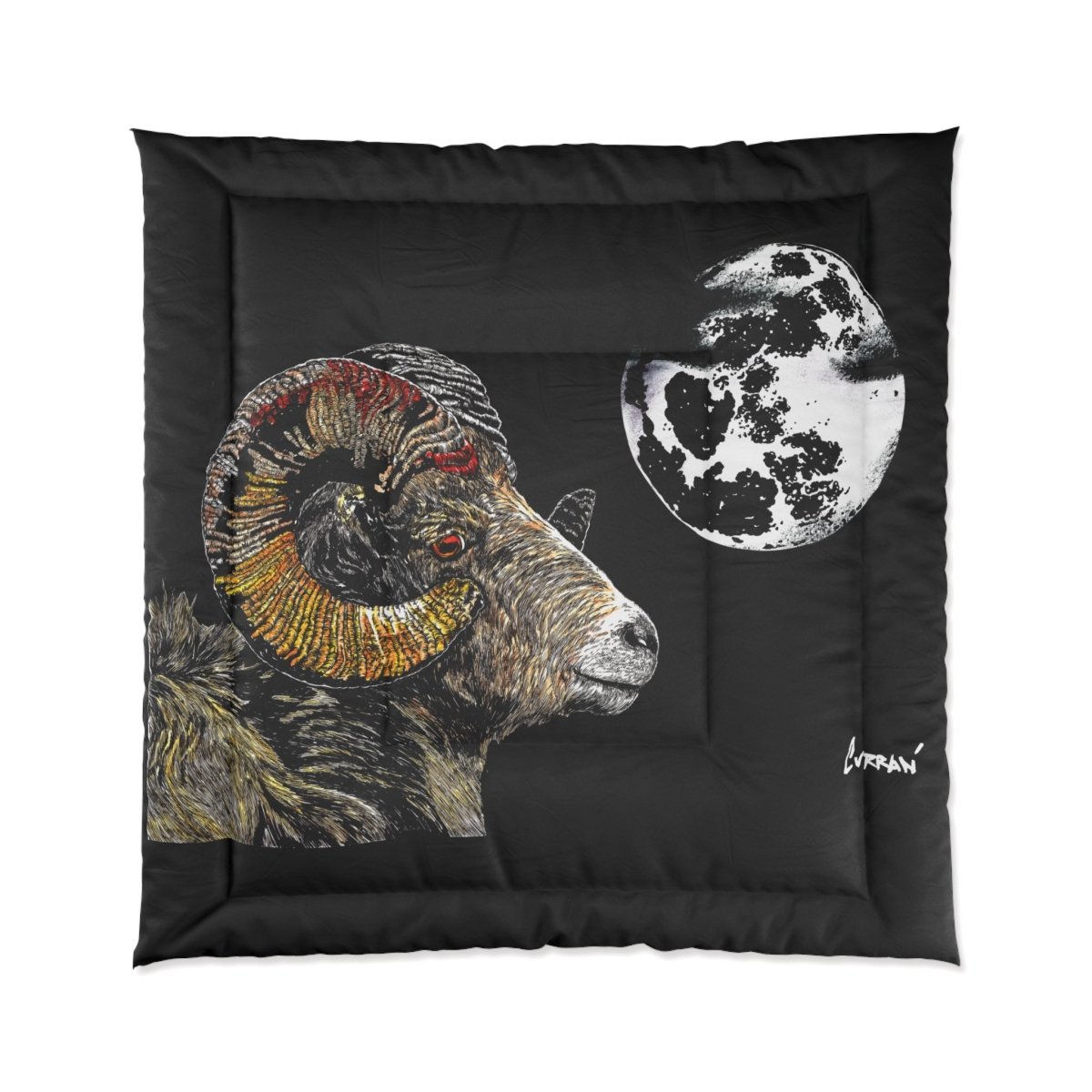 Artistic Ram Moon Comforter - Cozy Home Decor for Wildlife Lovers - Curran Artworks