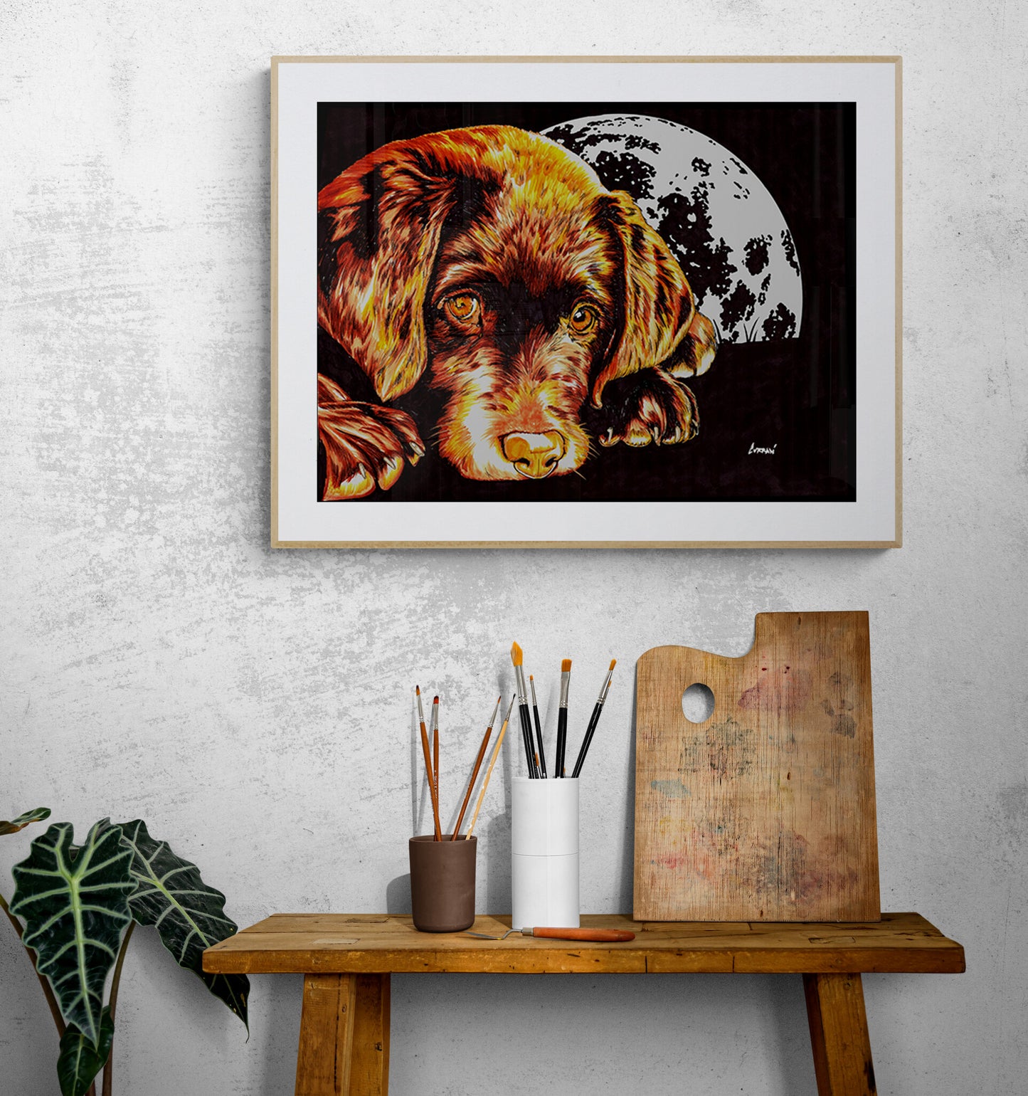 Chocolate Lab Puppy in the Moonlight Wall Art Poster