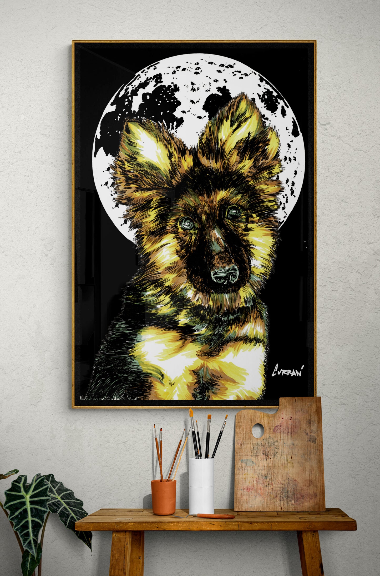 German Sheppard Puppy Hand Drawn Wall Art Poster