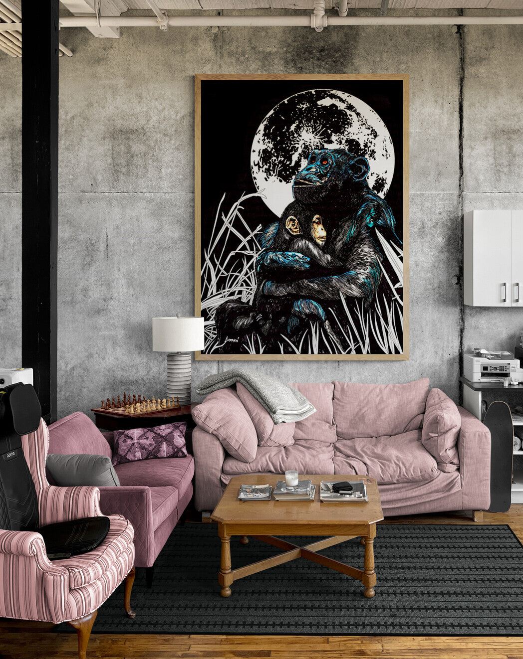 Gorilla and Child Original Hand Drawn Wall Art Poster