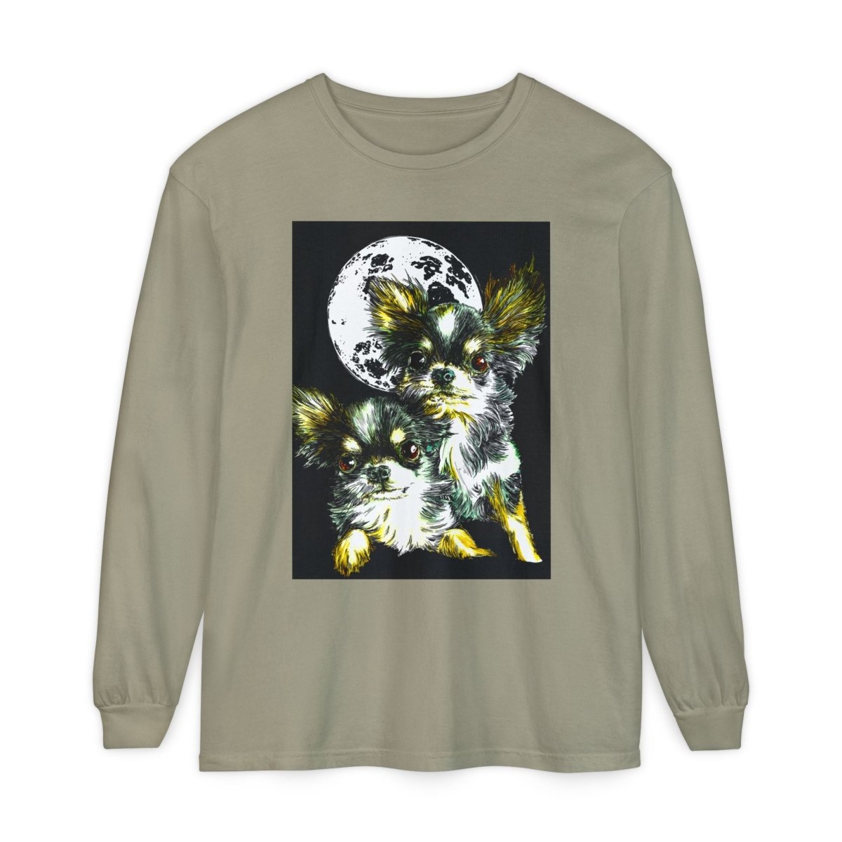 Chihuahua Moonlight Long Sleeve T-Shirt - Unisex Garment - Dyed Tee - Curran Artworks