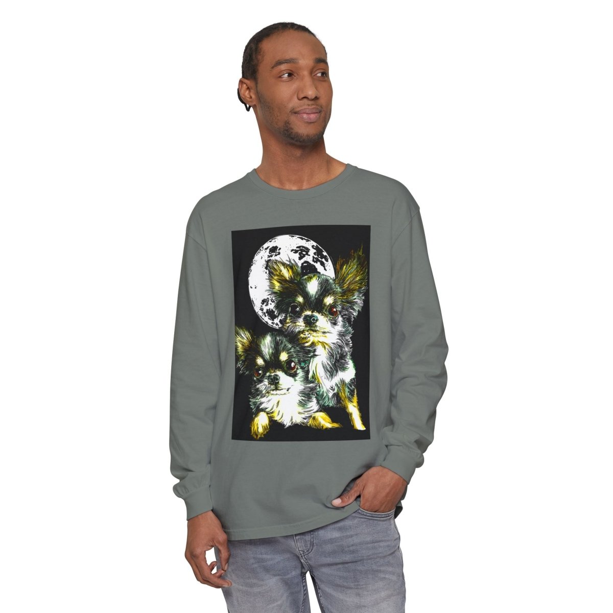Chihuahua Moonlight Long Sleeve T-Shirt - Unisex Garment - Dyed Tee - Curran Artworks
