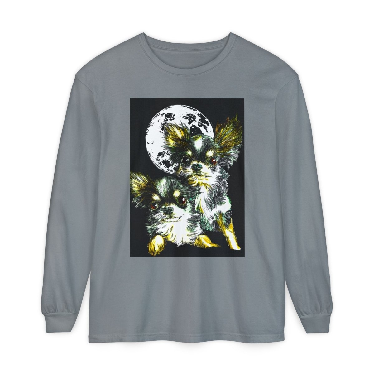 Chihuahua Moonlight Long Sleeve T-Shirt - Unisex Garment - Dyed Tee - Curran Artworks