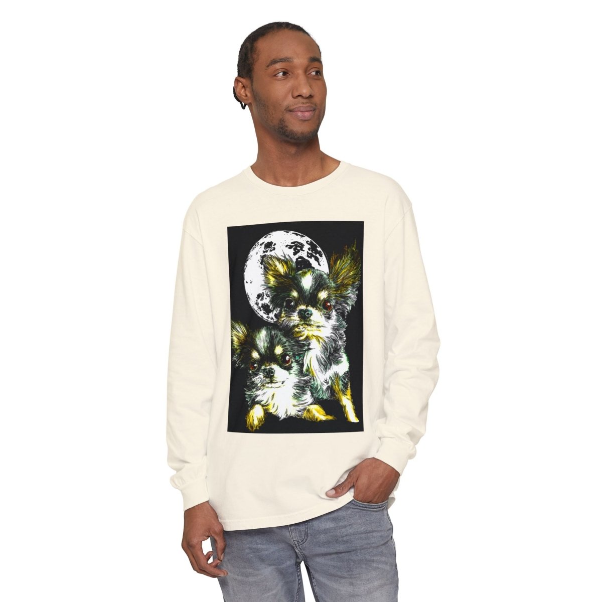 Chihuahua Moonlight Long Sleeve T-Shirt - Unisex Garment - Dyed Tee - Curran Artworks