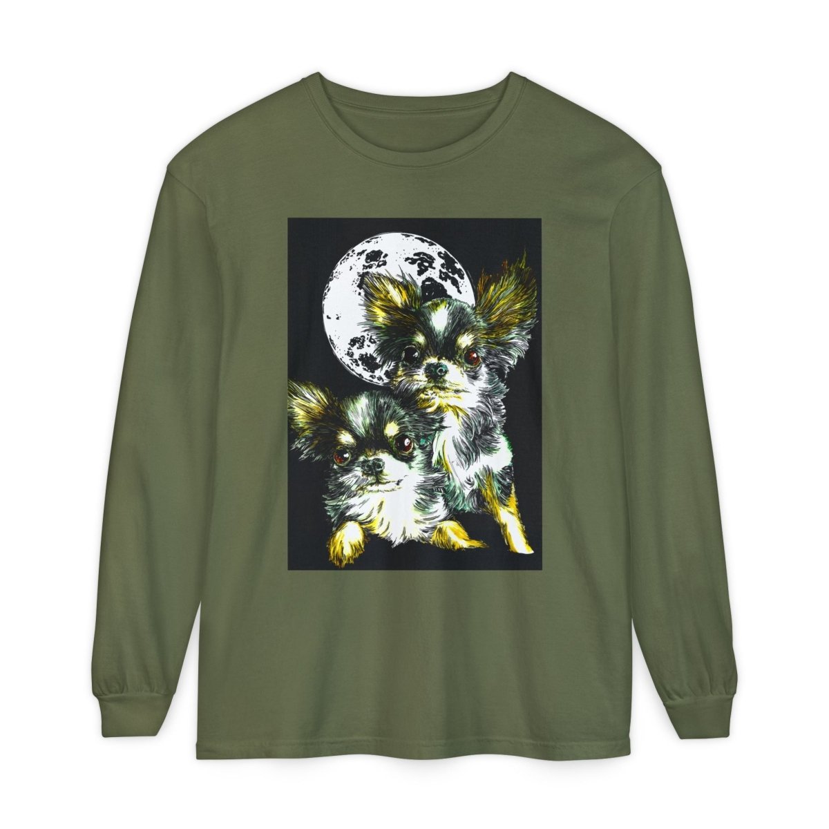 Chihuahua Moonlight Long Sleeve T-Shirt - Unisex Garment - Dyed Tee - Curran Artworks