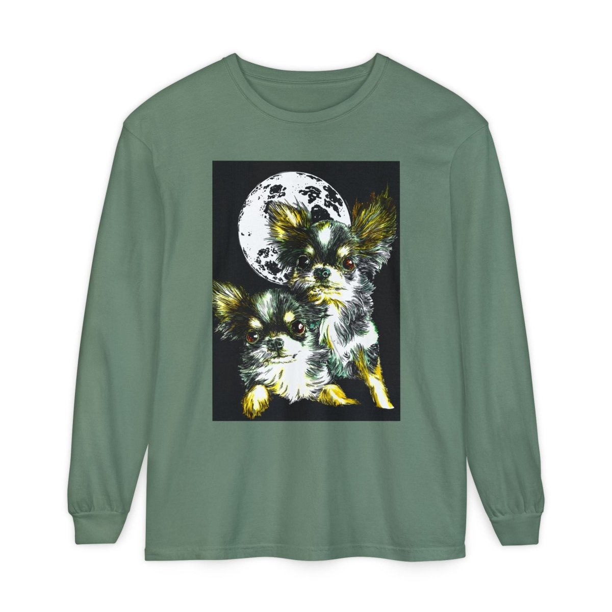 Chihuahua Moonlight Long Sleeve T-Shirt - Unisex Garment - Dyed Tee - Curran Artworks