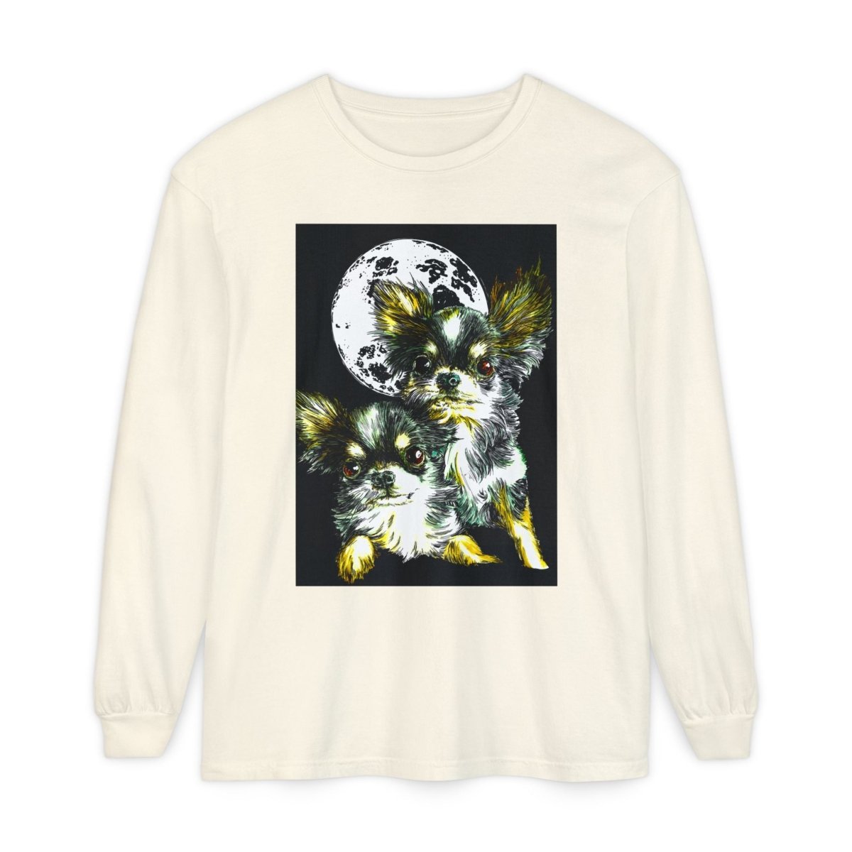 Chihuahua Moonlight Long Sleeve T-Shirt - Unisex Garment - Dyed Tee - Curran Artworks