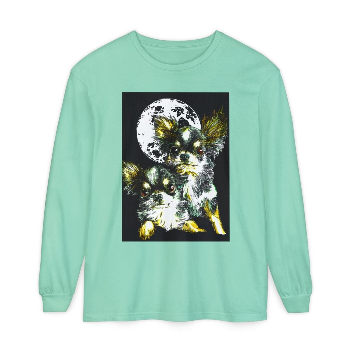 Chihuahua Moonlight Long Sleeve T-Shirt - Unisex Garment - Dyed Tee - Curran Artworks