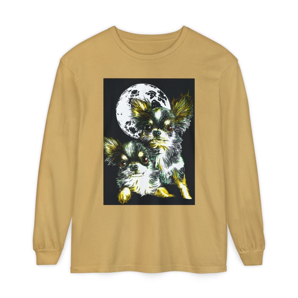 Chihuahua Moonlight Long Sleeve T-Shirt - Unisex Garment - Dyed Tee - Curran Artworks