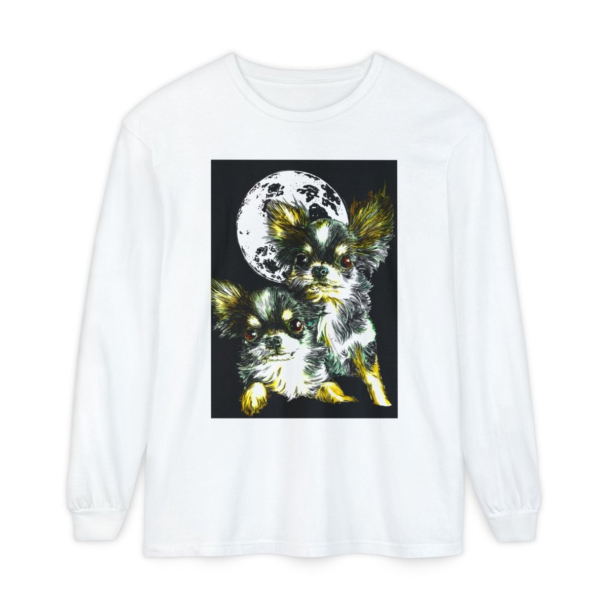 Chihuahua Moonlight Long Sleeve T-Shirt - Unisex Garment - Dyed Tee - Curran Artworks