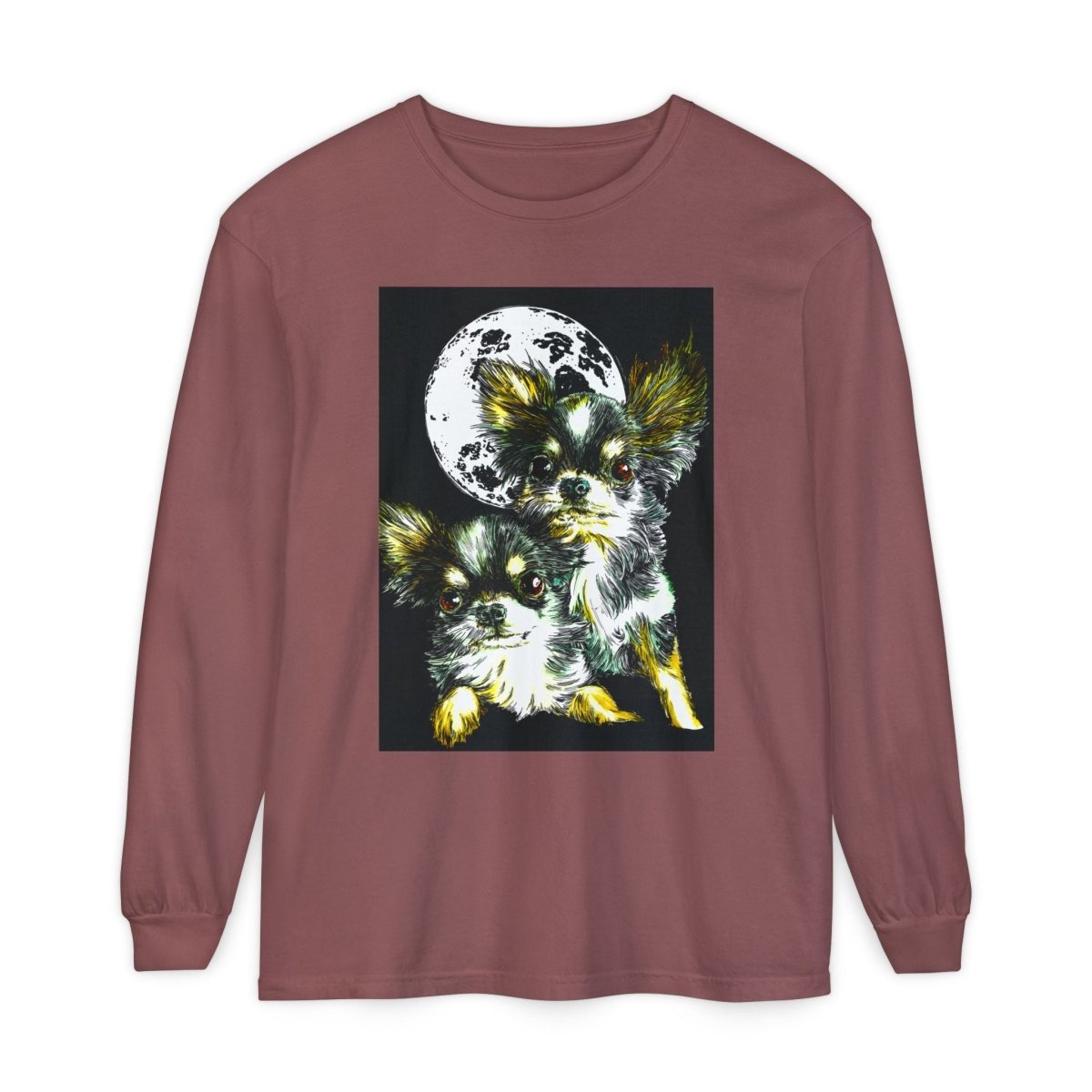 Chihuahua Moonlight Long Sleeve T-Shirt - Unisex Garment - Dyed Tee - Curran Artworks