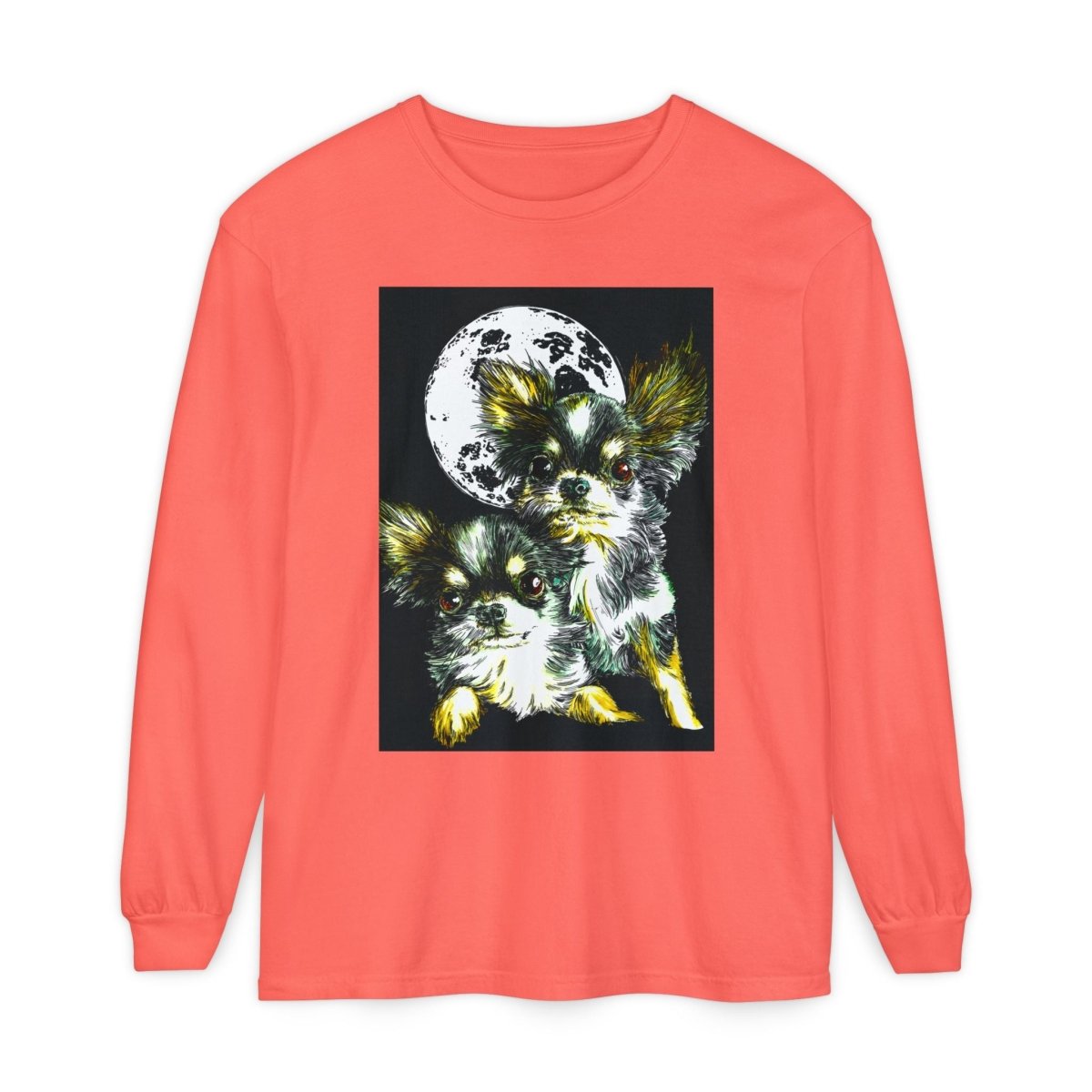 Chihuahua Moonlight Long Sleeve T-Shirt - Unisex Garment - Dyed Tee - Curran Artworks
