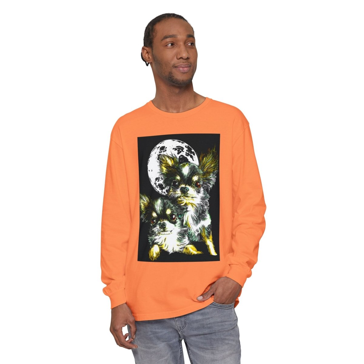Chihuahua Moonlight Long Sleeve T-Shirt - Unisex Garment - Dyed Tee - Curran Artworks