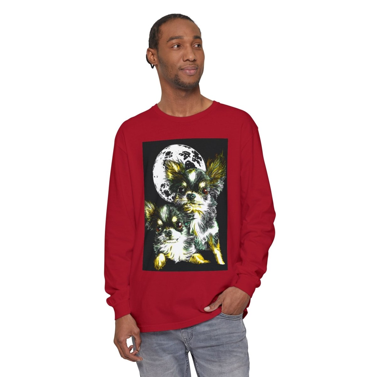 Chihuahua Moonlight Long Sleeve T-Shirt - Unisex Garment - Dyed Tee - Curran Artworks