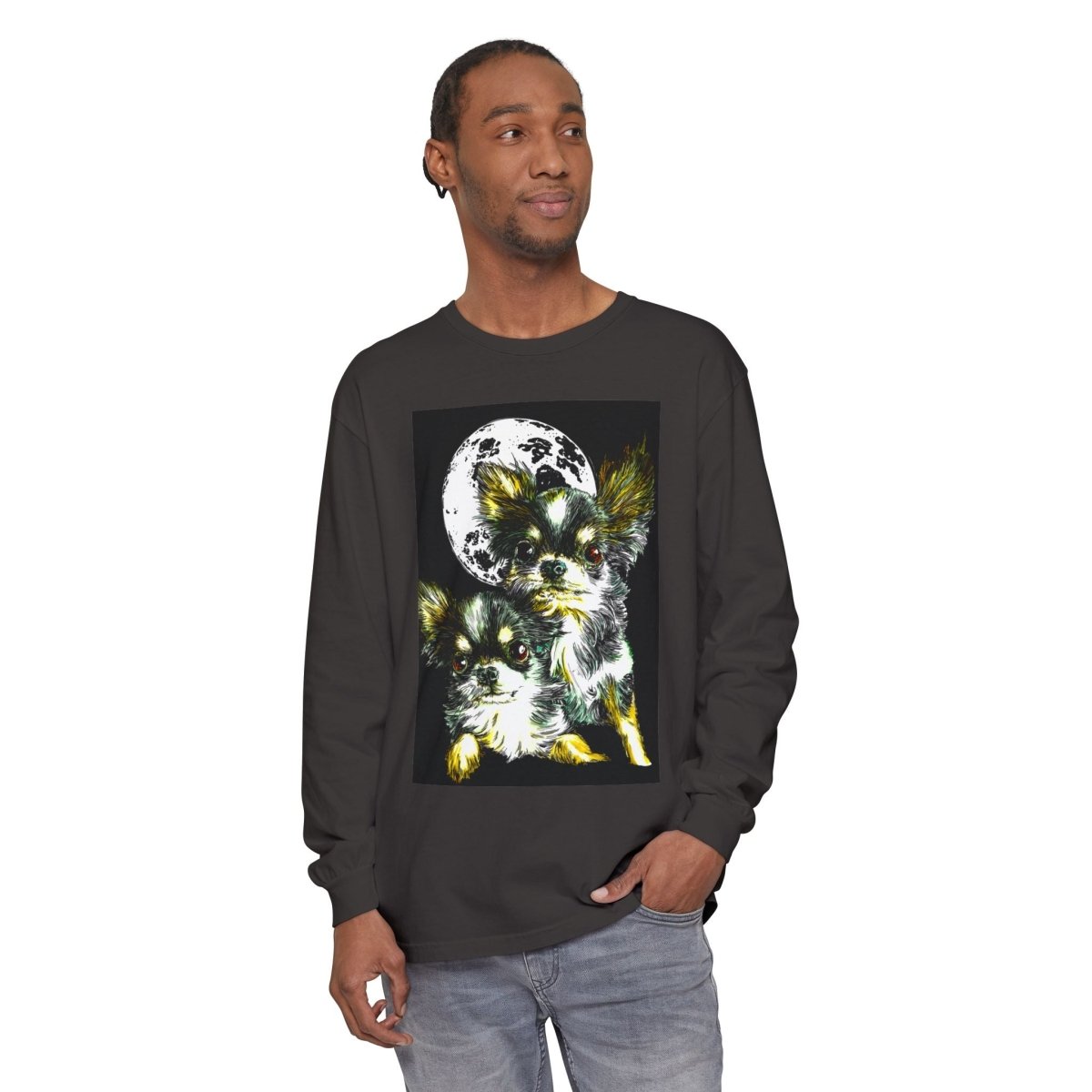 Chihuahua Moonlight Long Sleeve T-Shirt - Unisex Garment - Dyed Tee - Curran Artworks