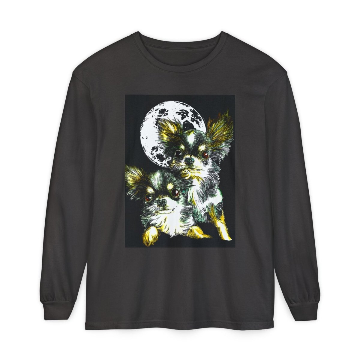 Chihuahua Moonlight Long Sleeve T-Shirt - Unisex Garment - Dyed Tee - Curran Artworks