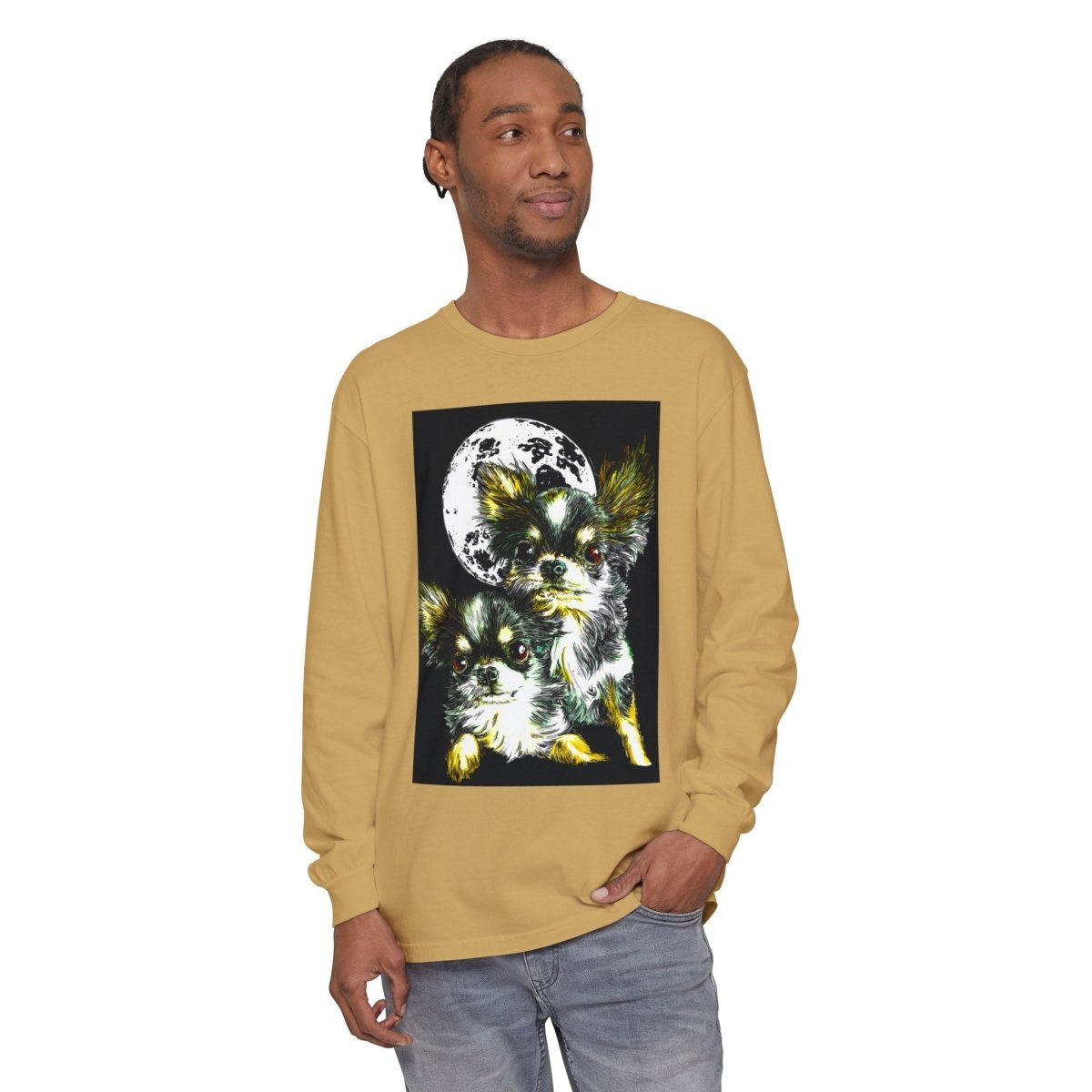 Chihuahua Moonlight Long Sleeve T-Shirt - Unisex Garment - Dyed Tee - Curran Artworks