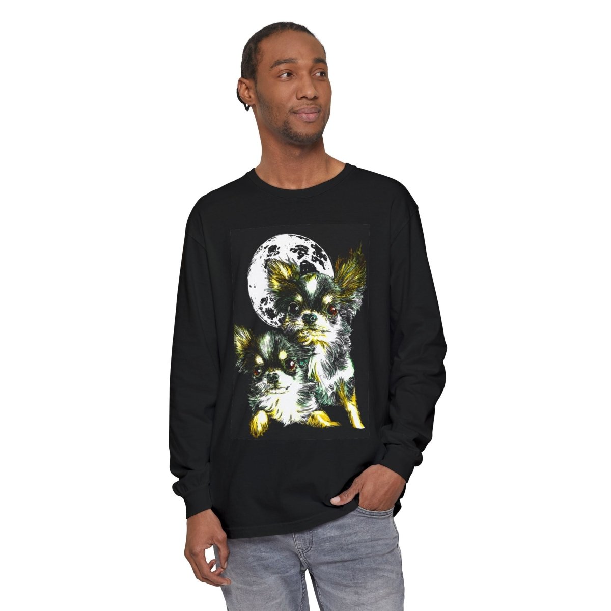 Chihuahua Moonlight Long Sleeve T-Shirt - Unisex Garment - Dyed Tee - Curran Artworks