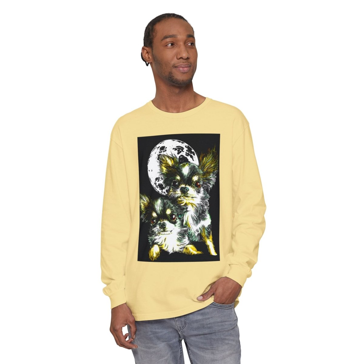 Chihuahua Moonlight Long Sleeve T-Shirt - Unisex Garment - Dyed Tee - Curran Artworks