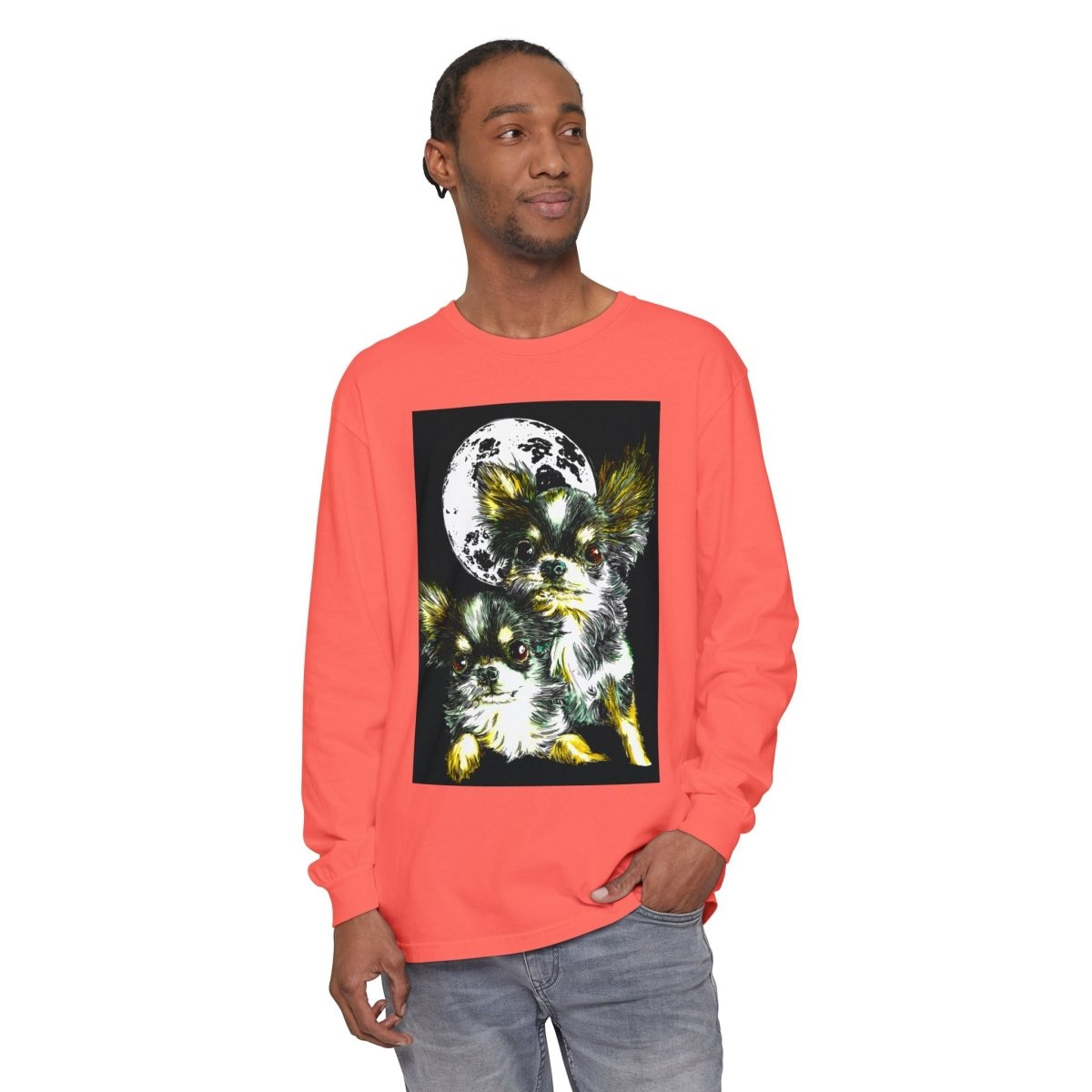 Chihuahua Moonlight Long Sleeve T-Shirt - Unisex Garment - Dyed Tee - Curran Artworks