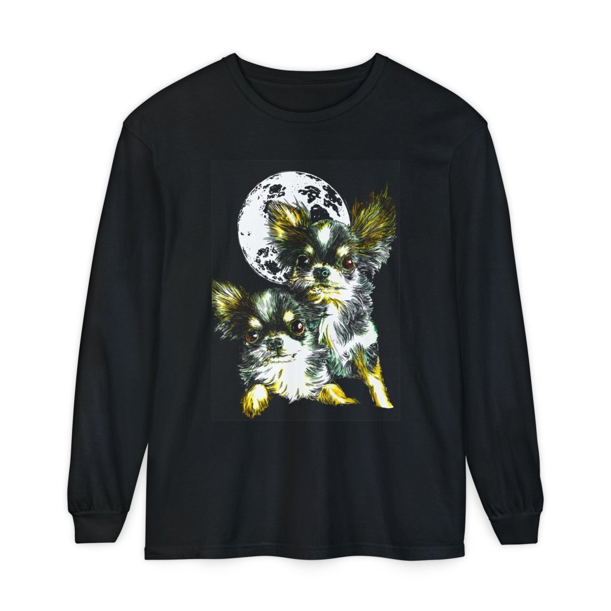 Chihuahua Moonlight Long Sleeve T-Shirt - Unisex Garment - Dyed Tee - Curran Artworks