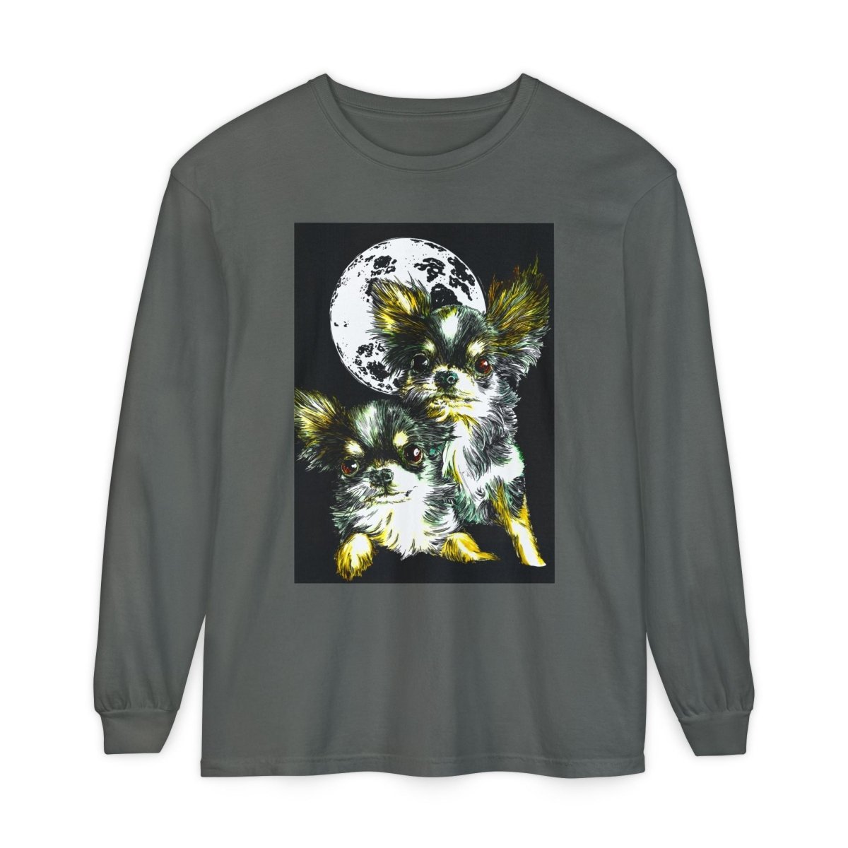 Chihuahua Moonlight Long Sleeve T-Shirt - Unisex Garment - Dyed Tee - Curran Artworks
