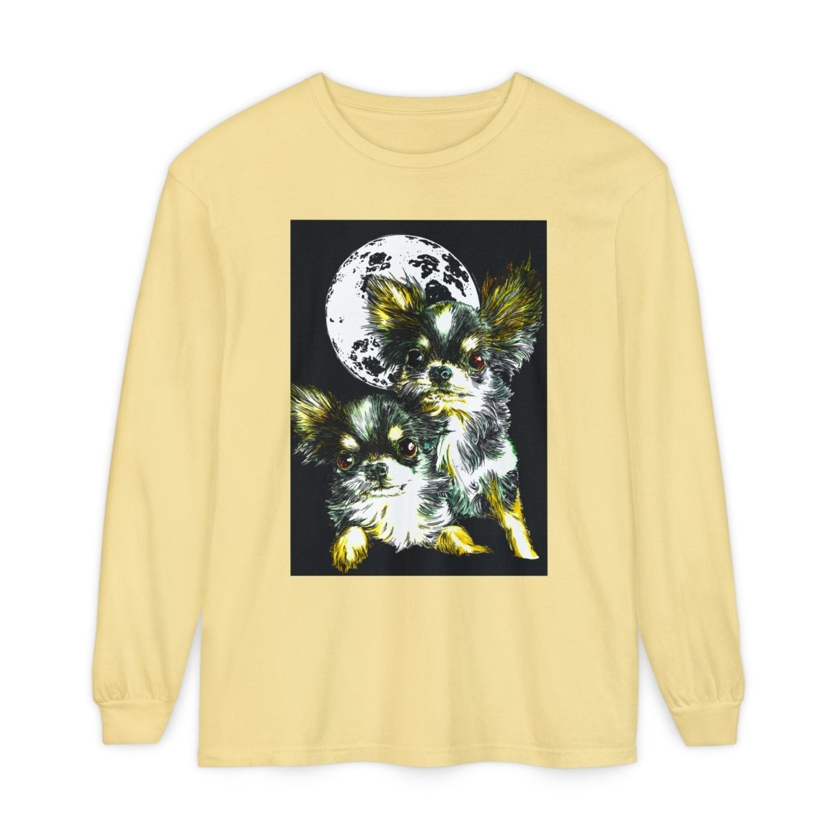 Chihuahua Moonlight Long Sleeve T-Shirt - Unisex Garment - Dyed Tee - Curran Artworks