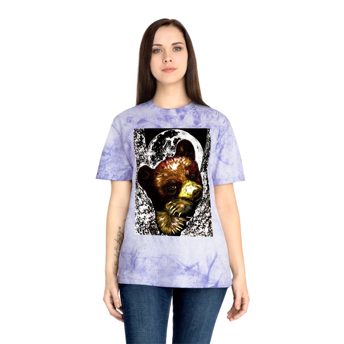 Colorful Brown Bear Cub Moon Unisex T-Shirt - Artistic Wildlife Design - Curran Artworks