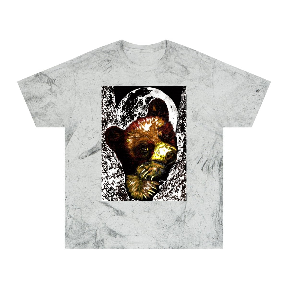Colorful Brown Bear Cub Moon Unisex T-Shirt - Artistic Wildlife Design - Curran Artworks