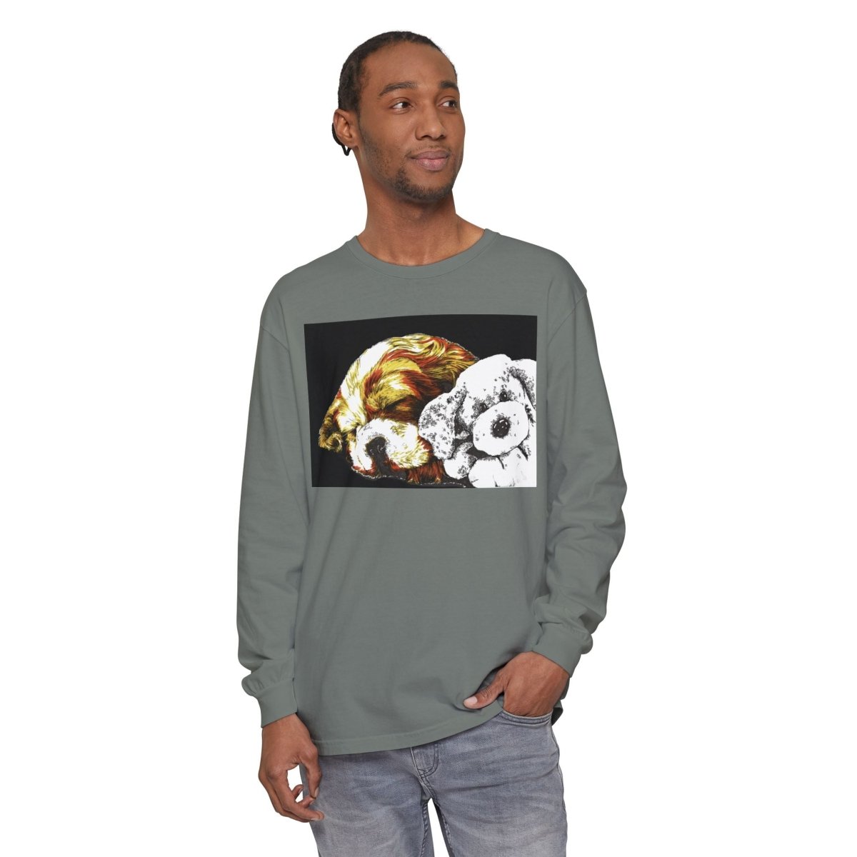 Cozy Cocker spaniel puppy & Plush Toy Long Sleeve T-Shirt for Animal Lovers - Curran Artworks