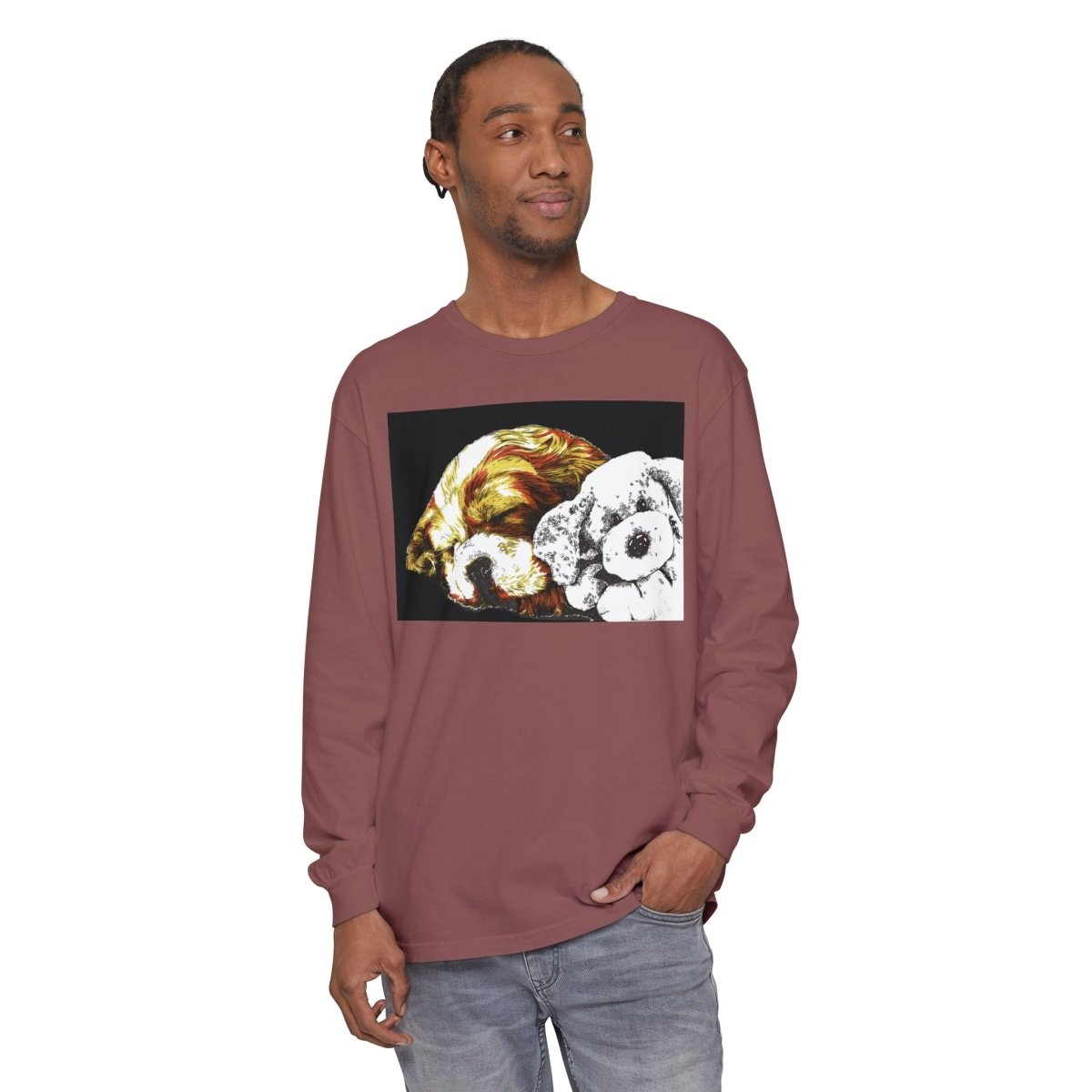 Cozy Cocker spaniel puppy & Plush Toy Long Sleeve T-Shirt for Animal Lovers - Curran Artworks