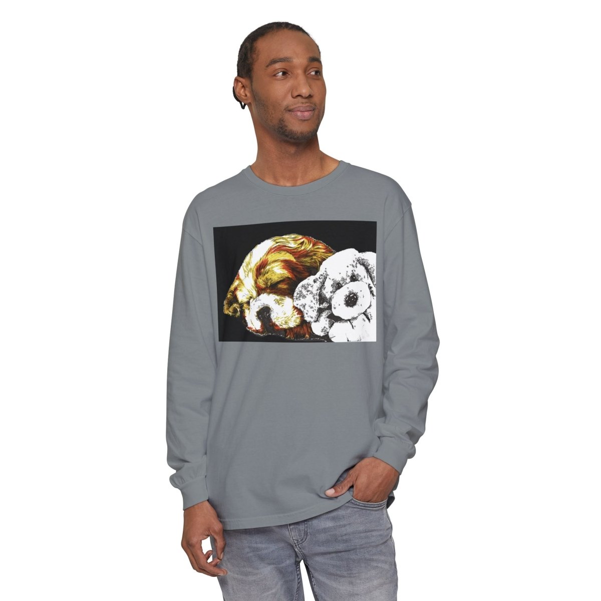 Cozy Cocker spaniel puppy & Plush Toy Long Sleeve T-Shirt for Animal Lovers - Curran Artworks