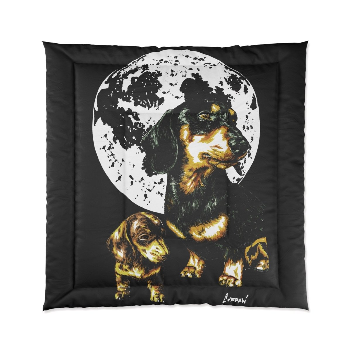 Cozy Dachshund Comforter - Dog Lover's Moonlit Bedding - Curran Artworks