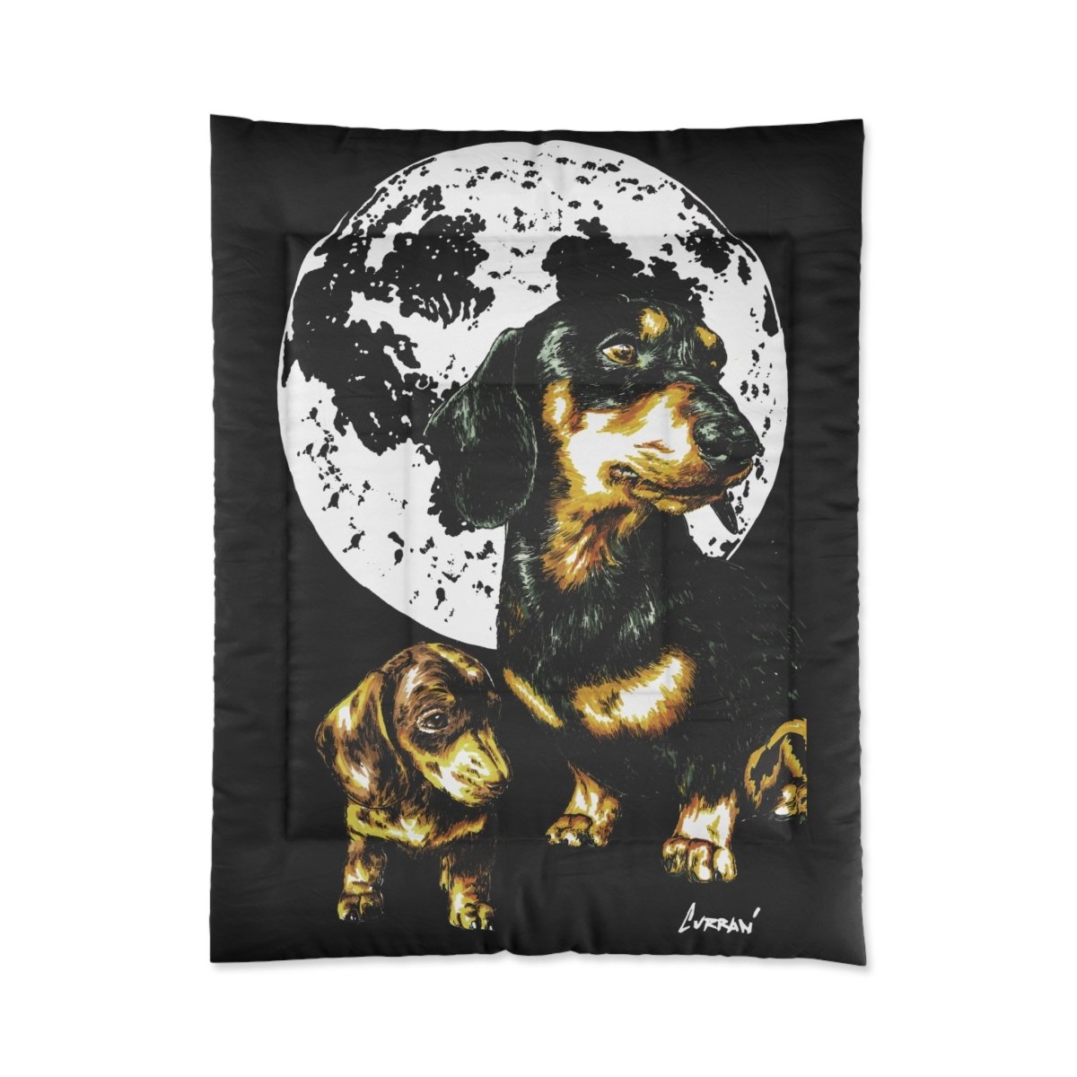 Cozy Dachshund Comforter - Dog Lover's Moonlit Bedding - Curran Artworks