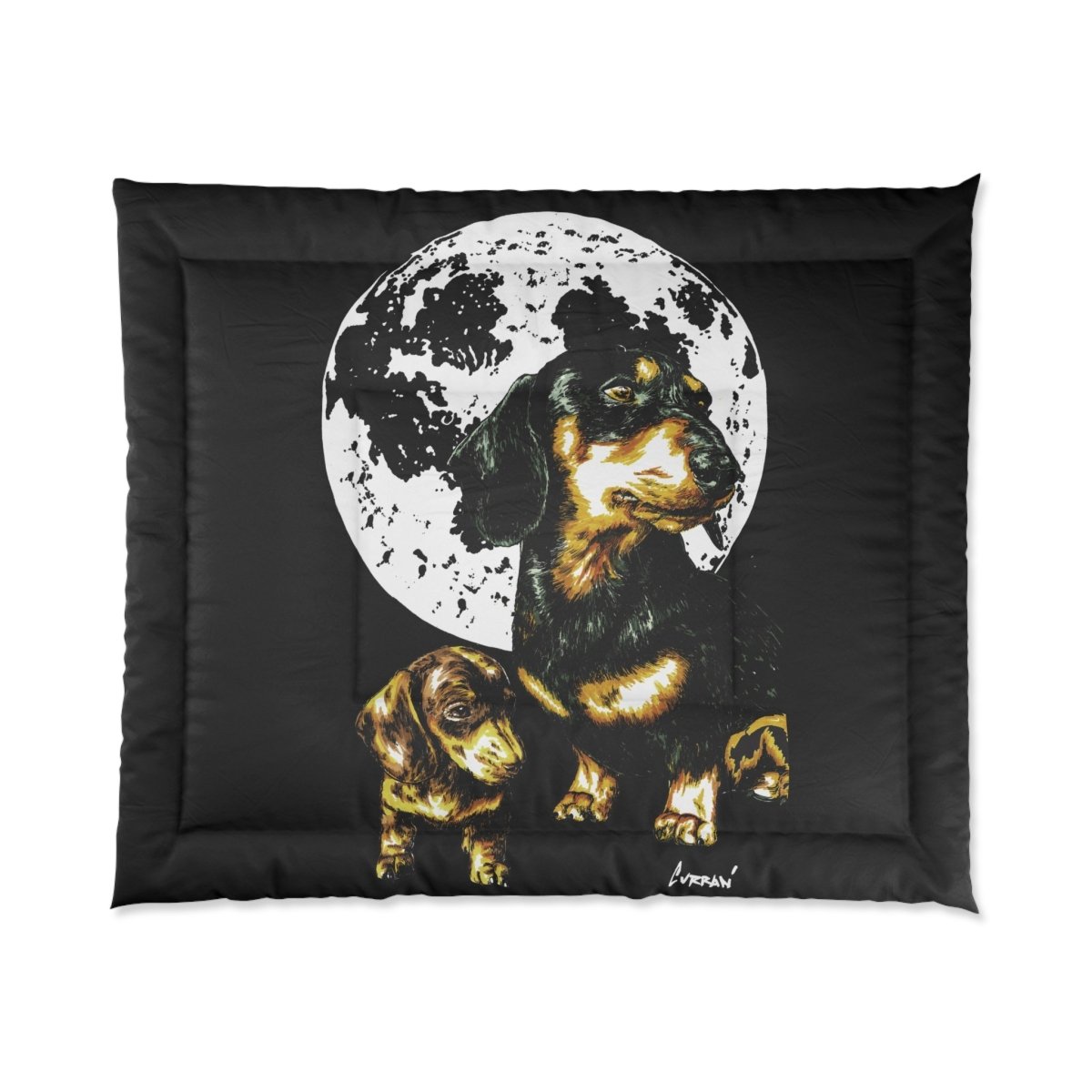 Cozy Dachshund Comforter - Dog Lover's Moonlit Bedding - Curran Artworks
