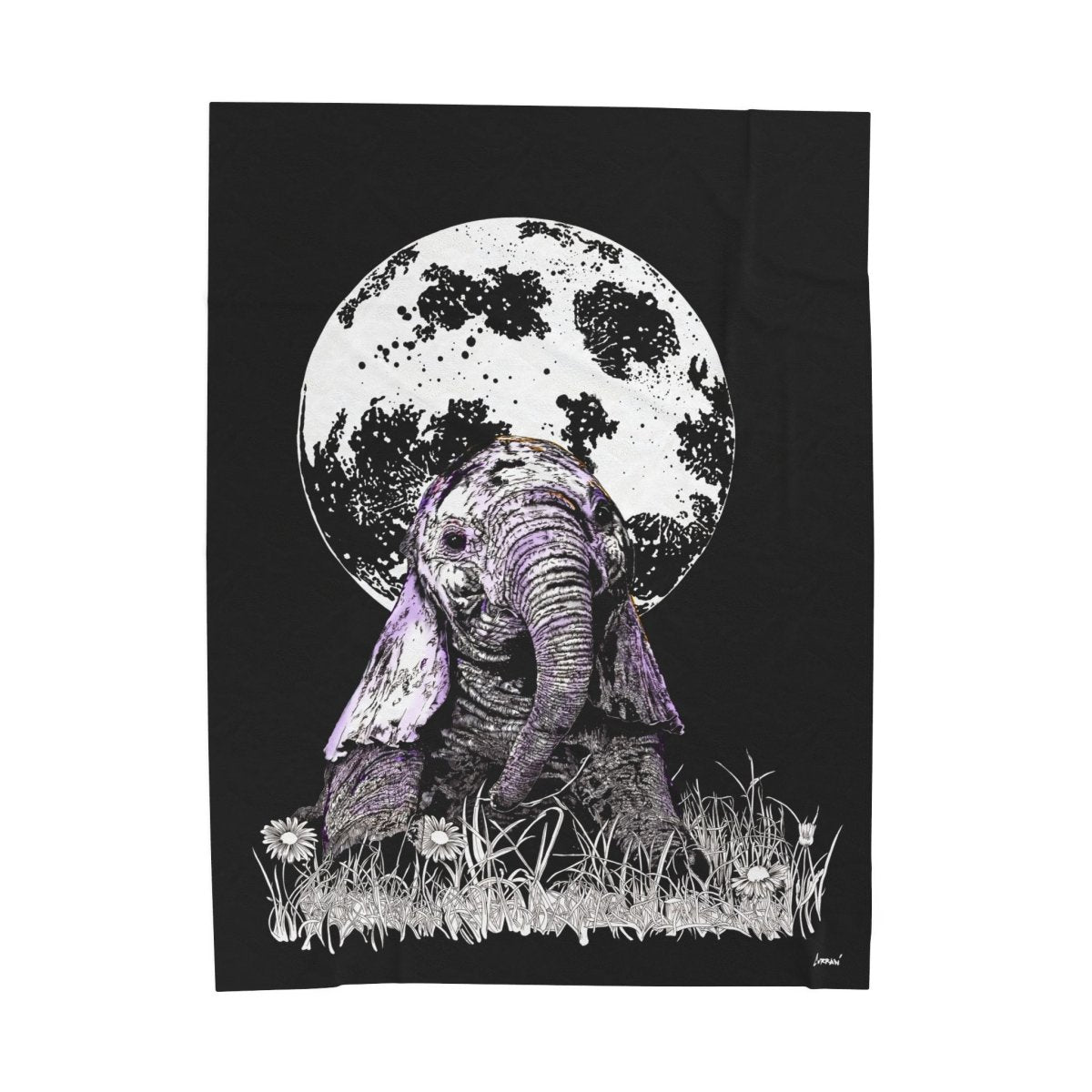 Cozy Elephant Moon Velveteen Plush Blanket - Perfect for Home Decor & Gifts - Curran Artworks
