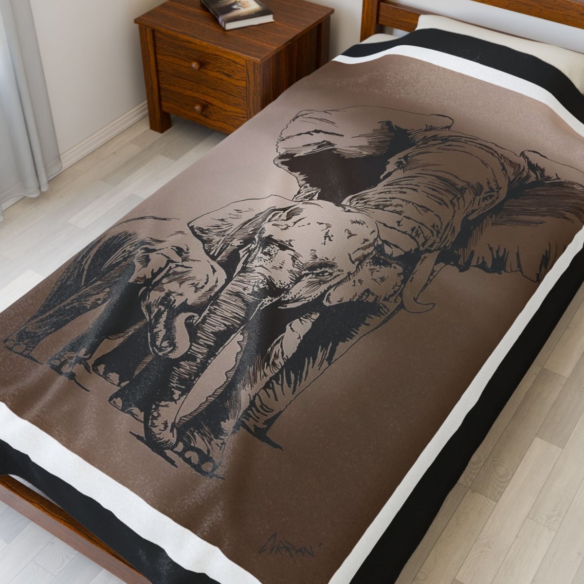 Cozy Elephant Velveteen Plush Blanket - Perfect for Nature Lovers - Curran Artworks