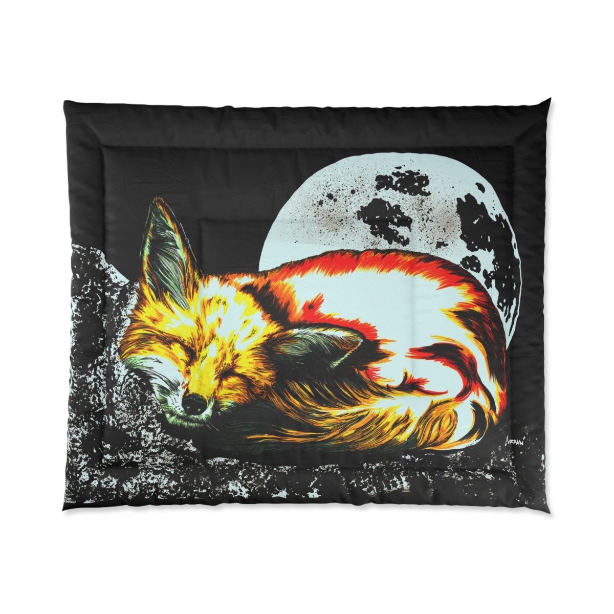 Cozy Fox Moon Comforter - Unique Bedroom Decor for Animal Lovers - Curran Artworks