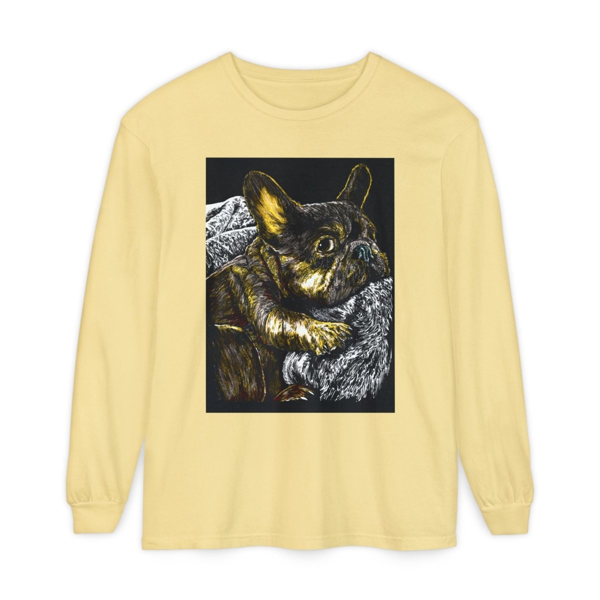 Cozy French Bulldog Long Sleeve T-Shirt | Unisex Apparel for Dog Lovers - Curran Artworks