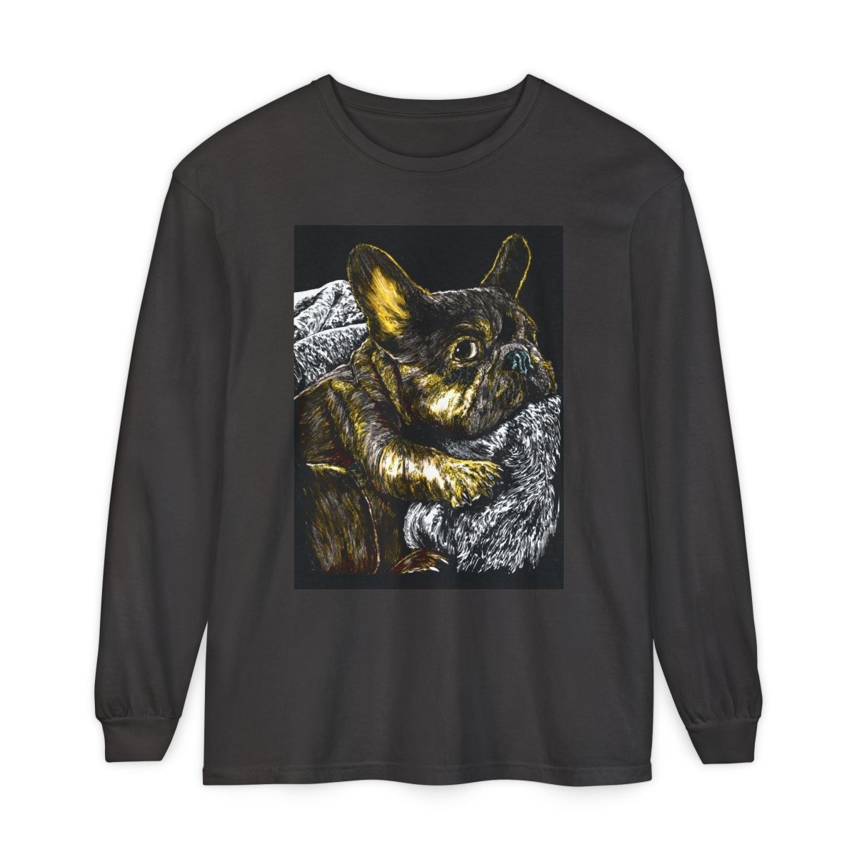 Cozy French Bulldog Long Sleeve T-Shirt | Unisex Apparel for Dog Lovers - Curran Artworks