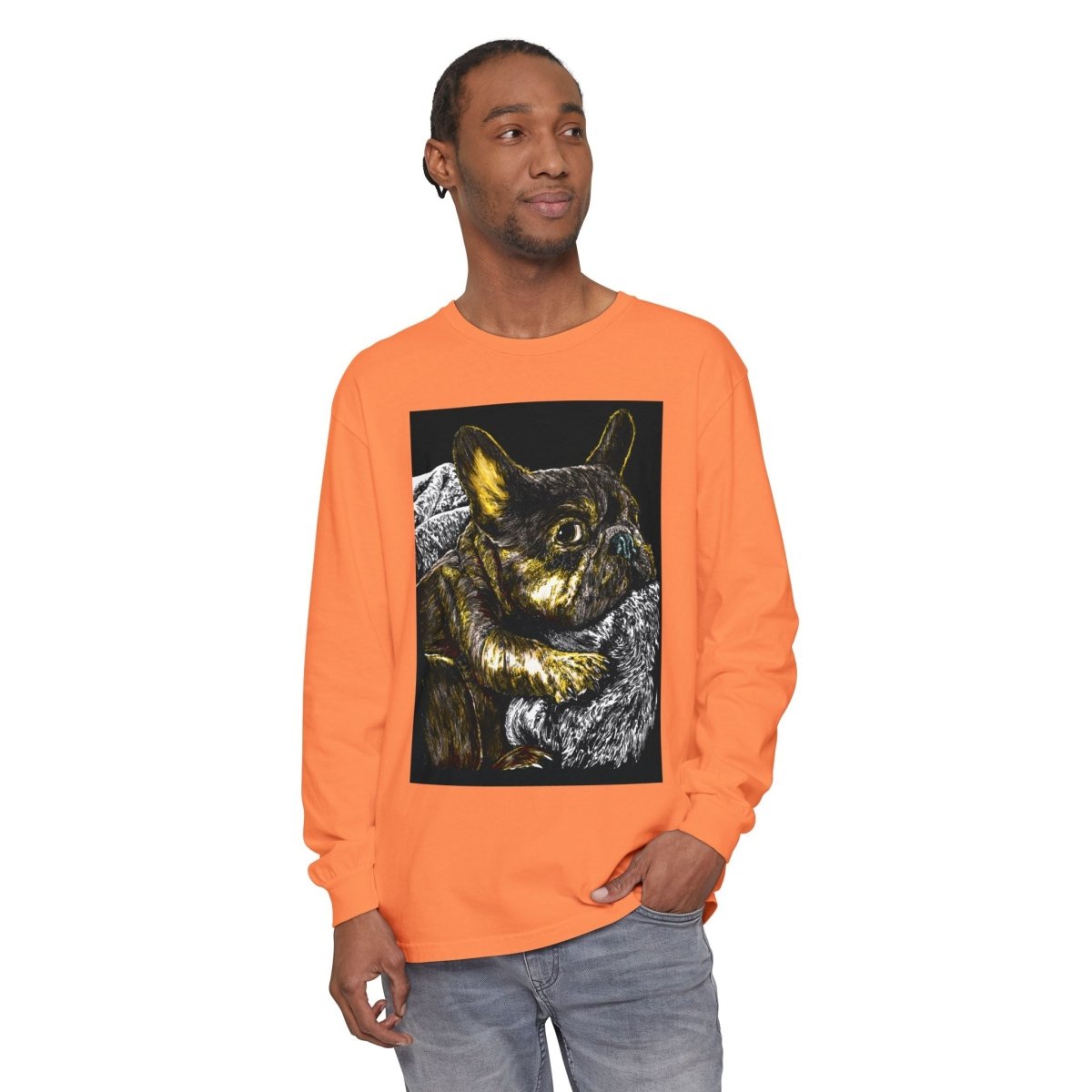 Cozy French Bulldog Long Sleeve T-Shirt | Unisex Apparel for Dog Lovers - Curran Artworks