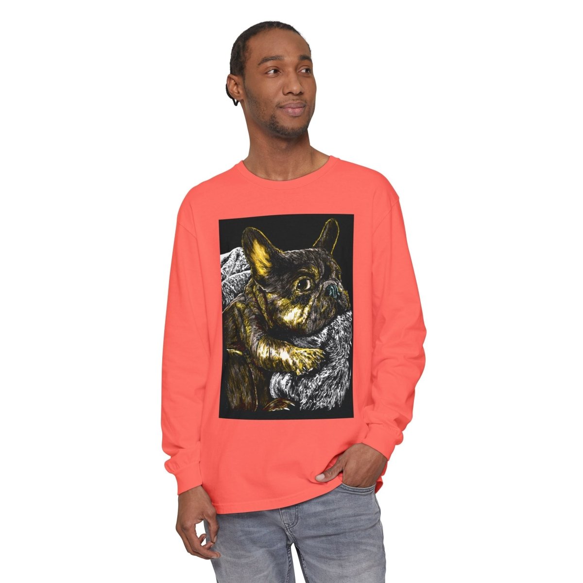 Cozy French Bulldog Long Sleeve T-Shirt | Unisex Apparel for Dog Lovers - Curran Artworks