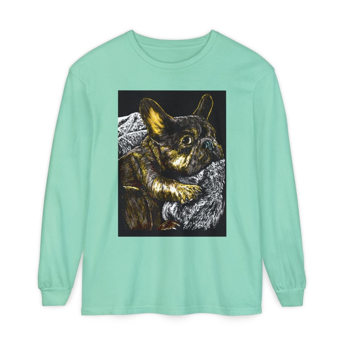 Cozy French Bulldog Long Sleeve T-Shirt | Unisex Apparel for Dog Lovers - Curran Artworks