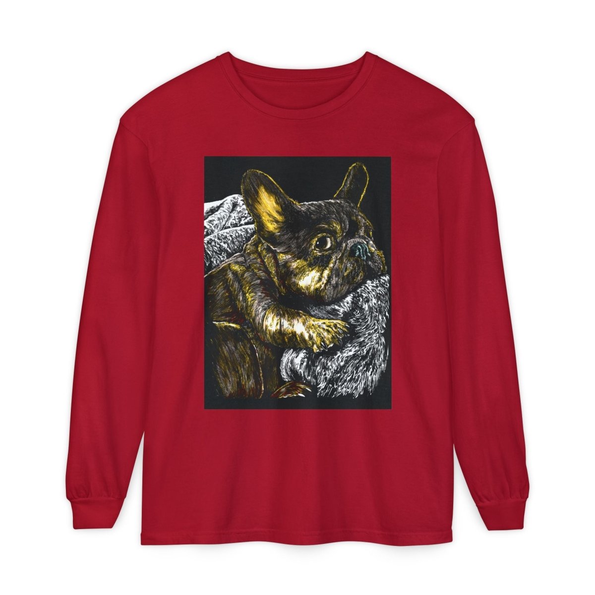 Cozy French Bulldog Long Sleeve T-Shirt | Unisex Apparel for Dog Lovers - Curran Artworks