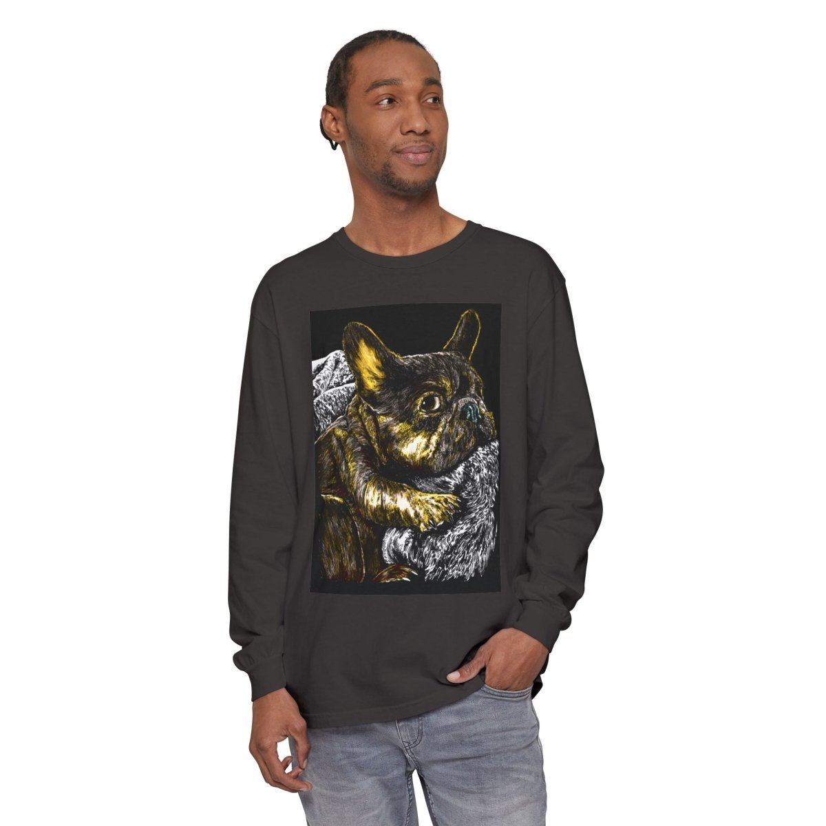 Cozy French Bulldog Long Sleeve T-Shirt | Unisex Apparel for Dog Lovers - Curran Artworks