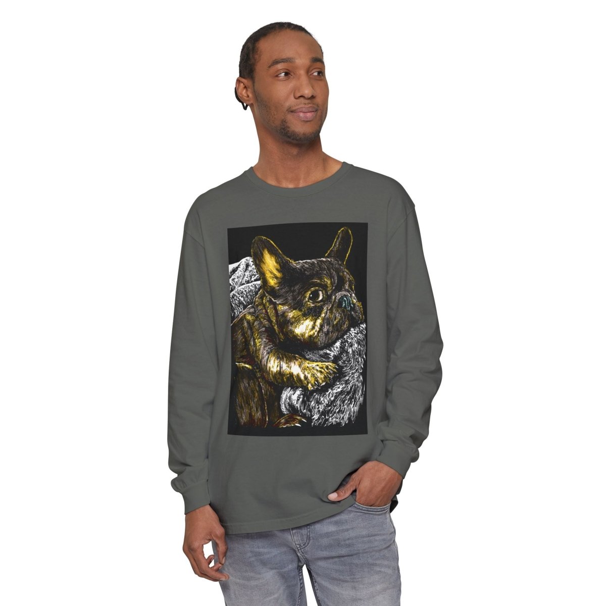 Cozy French Bulldog Long Sleeve T-Shirt | Unisex Apparel for Dog Lovers - Curran Artworks