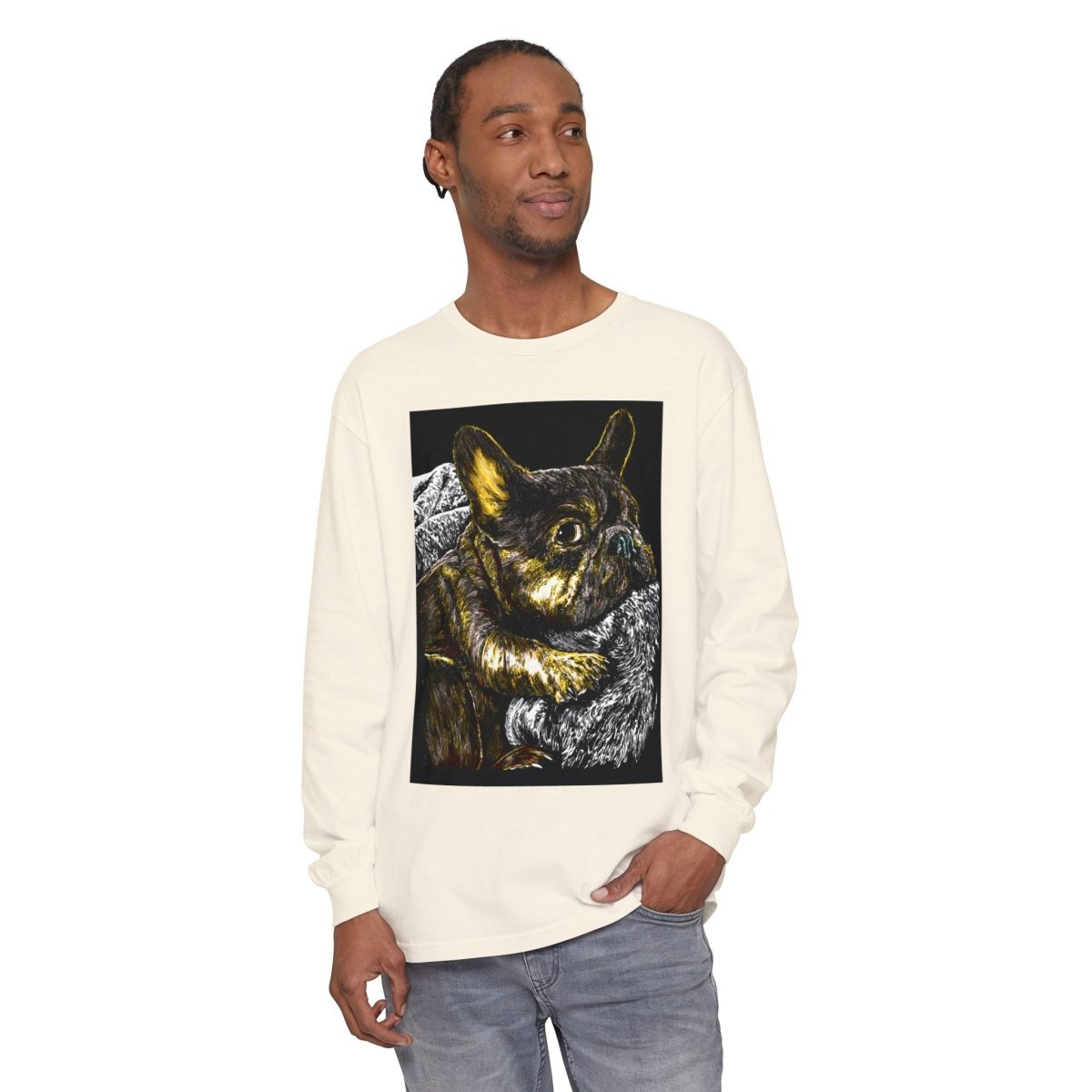 Cozy French Bulldog Long Sleeve T-Shirt | Unisex Apparel for Dog Lovers - Curran Artworks