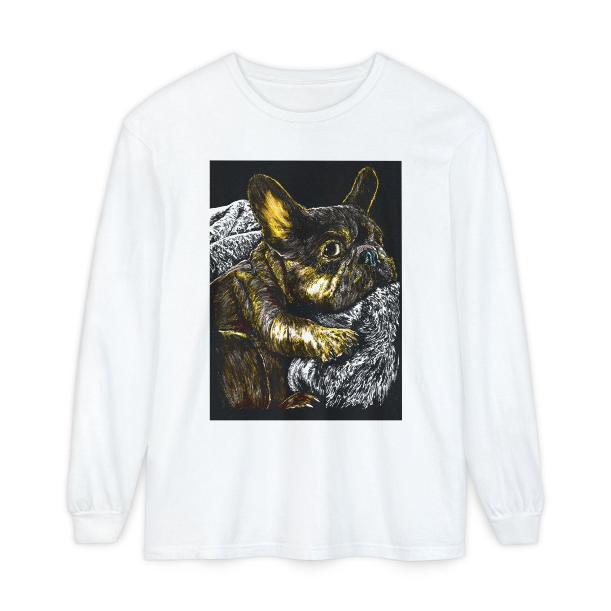 Cozy French Bulldog Long Sleeve T-Shirt | Unisex Apparel for Dog Lovers - Curran Artworks