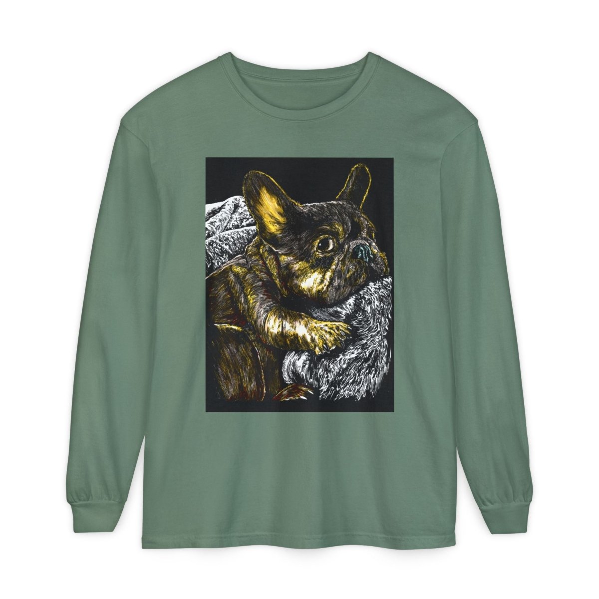 Cozy French Bulldog Long Sleeve T-Shirt | Unisex Apparel for Dog Lovers - Curran Artworks