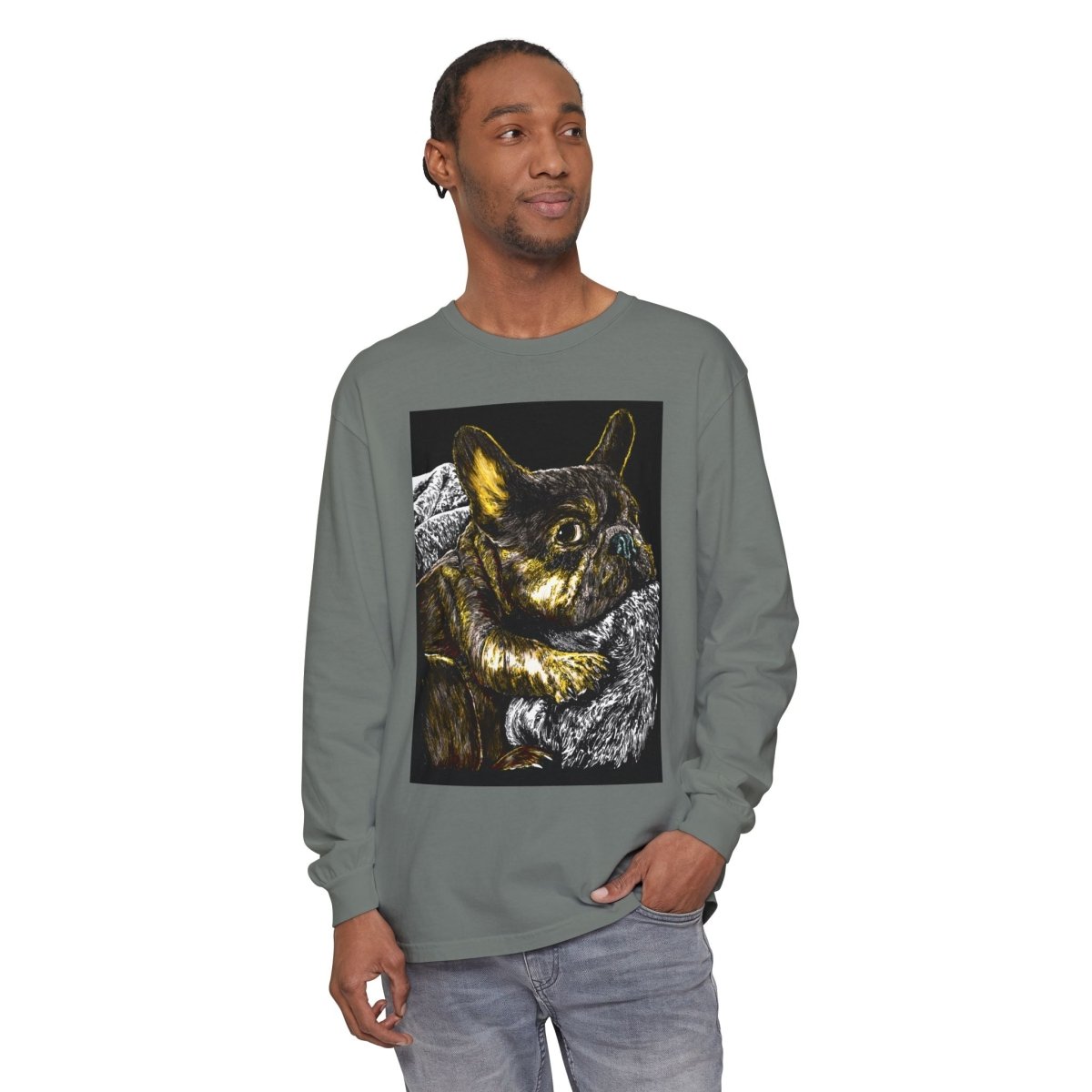Cozy French Bulldog Long Sleeve T-Shirt | Unisex Apparel for Dog Lovers - Curran Artworks
